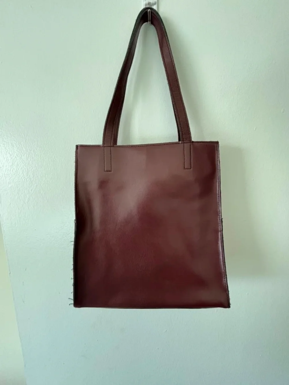 Monogrammed Burgundy Leather Tote Bag - Classic Everyday Shoulder Tote